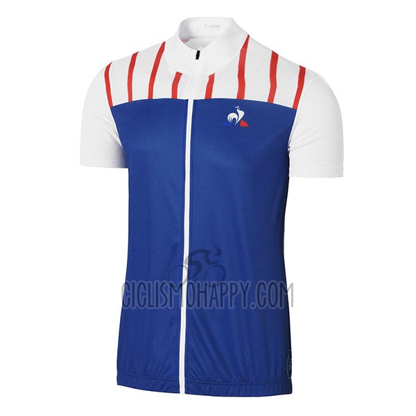 Coq Sportif Tour de France Cycling Jersey Bib Short 2017 Men Short Sleeve Blue and White